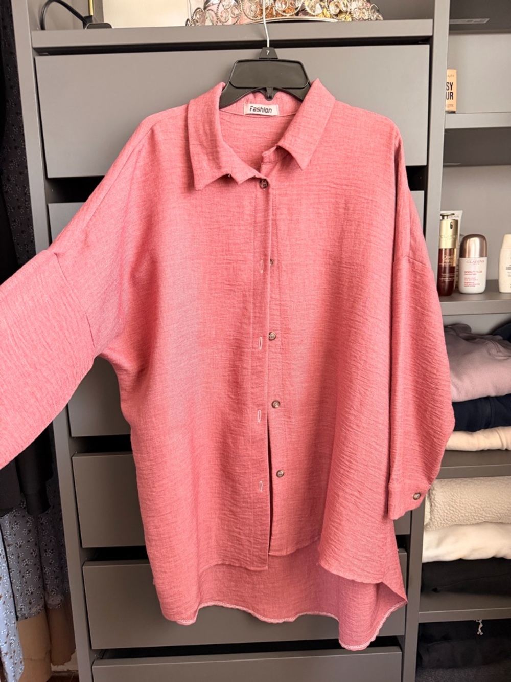 Rose Pink Button-Up Oversized Shirt